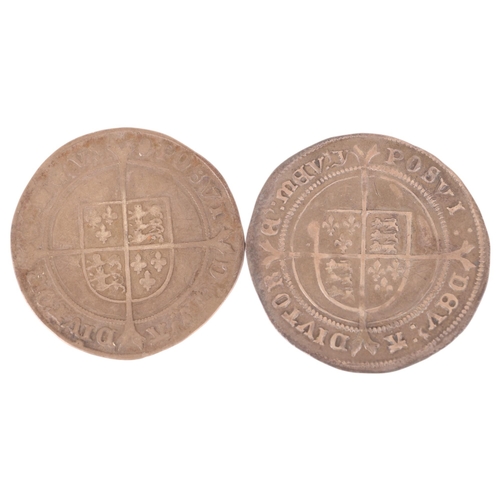 25 - Edward VI (1547-1553) 2 silver shillings, facing bust, crowns differ, approx diameter 33mm