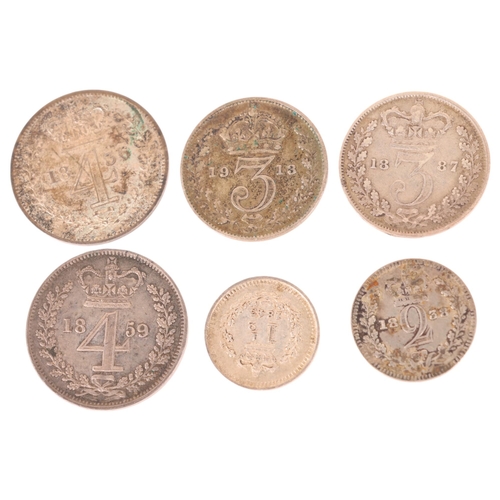 29 - A collection of 5 Maundy money coins, 1836 - 4d, 1838 - 2d, 1843 - 1 1/2d, 1859 - 4d, 1887 - 3d (sta... 