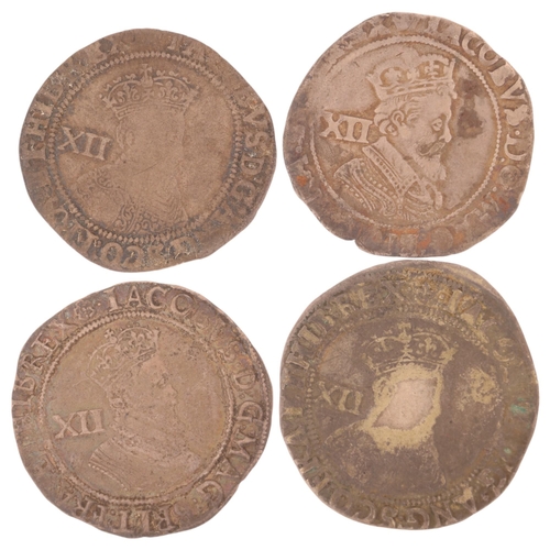 32 - James I (1603-1625) 4 silver shillings, approx diameter 30mm