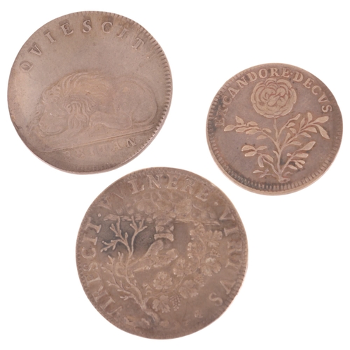 37 - 3 British silver coins, Mary II Rose farthing circa 1689, James I Scottish circa 1618, Charles II co... 