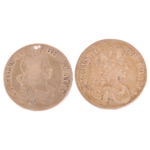 39 - Charles II 1660-1685), 2 silver crowns 1664 & 1679, earlier coin marked XVI at edge, later coin TRIC... 