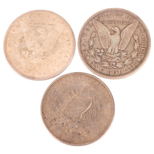 44 - Three America silver Dollar coins, 1892, 1896, 1922