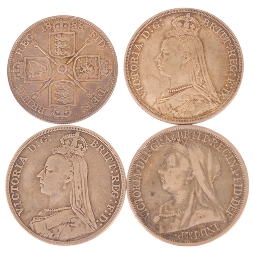 46 - Victoria (1837-1901), 3 silver St George and the Dragon Crowns, 1887, 1892, 1893 and a silver double... 