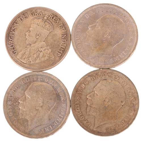 47 - George V (1910-1936), 3 silver St George 1935 Crowns and a 1928 Cyprus 45 Piastres coin (4)