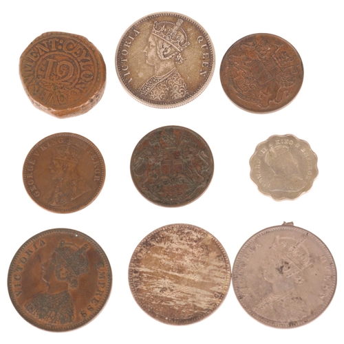 54 - A collection of 18th and early 19th Indian Empire coins and a Ceylon 12 Rix Dollar 1803 coin (9)