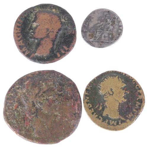 57 - 4 Roman coins, 4 Roman coins, including bronze Claudius Ad 41-54, Bronze Nerva AD 96-98, Bronze Marc... 