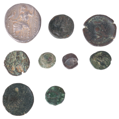 59 - A collection of Ancient Greek coins, including a silver Diobol, and Alexander III 336BC Tetredrachm ... 