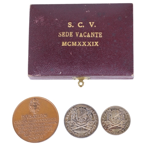 63 - Pope Pius XII Vatican coin set 10 & 5 Lire silver coins together with a copper commemorative medal d... 