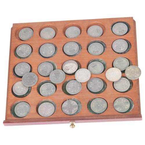 70 - A collectors tray of 12 silver Florins (1920-1936) and 18 Two Shilling coins (1937-1951 - 13 pre 194... 