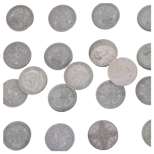 70 - A collectors tray of 12 silver Florins (1920-1936) and 18 Two Shilling coins (1937-1951 - 13 pre 194... 