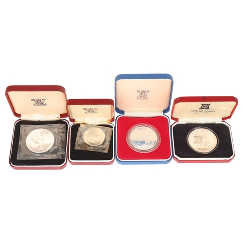 87 - 4 modern commemorative silver coins, cased