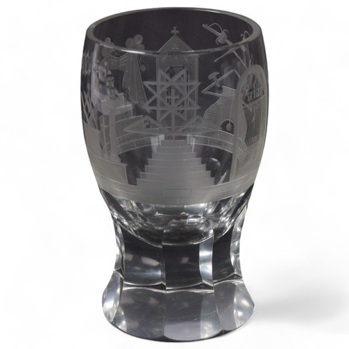 246 - A 19th century Masonic ceremonial glass, with etched decoration, height 12cm