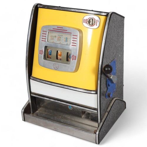 250 - Vintage R&W one penny one-arm bandit slot machine, height 64cm, width 48cm