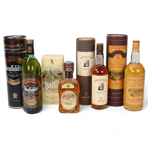 259 - 4 bottles of Scotch Malt Whisky, Genmorangie 10 Years Old 1L 43%, Abelour 10 Years Old 70cl 40%, Gle... 