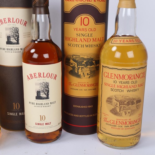 259 - 4 bottles of Scotch Malt Whisky, Genmorangie 10 Years Old 1L 43%, Abelour 10 Years Old 70cl 40%, Gle... 