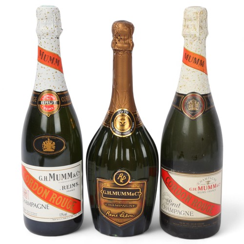 263 - 3 bottles of GH Mumm & Co Champagne, Rene Lalou vintage 1979, 2 bottles Cordon Rouge circe 1980s'/90... 