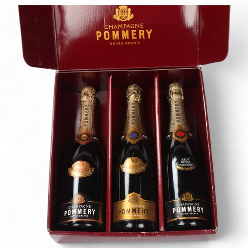 265 - 3 bottles of Pommery Champagne, Brut Millesime vintage 1982, Brut Royal, Rose Brut, in presentation ... 