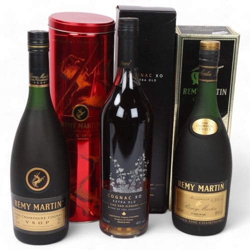 268 - 3 bottles cognac, 2 x Remy Martin Fine Champagne Cognac VSOP 70cl 40% (one from colour collection), ... 