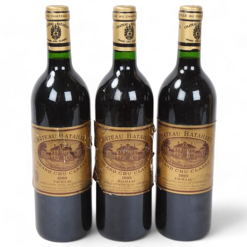 269 - 3 bottles Bordeaux red wine - 1989 Chateau Batailley, Grand Cru Classe, Pauillac