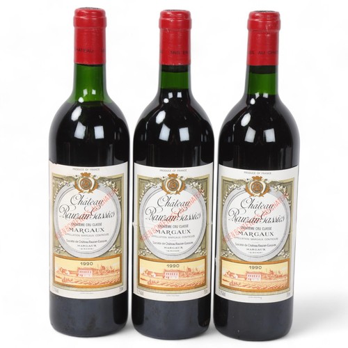 271 - 3 bottles Bordeaux red wine - 1990 Chateau Rauzan Gassies, Deuxieme Cru Classe, Margaux