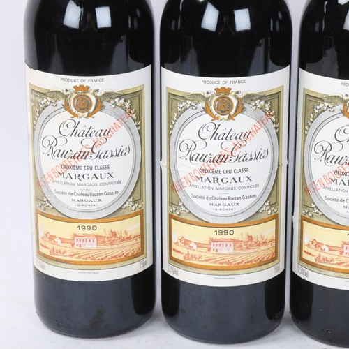 271 - 3 bottles Bordeaux red wine - 1990 Chateau Rauzan Gassies, Deuxieme Cru Classe, Margaux