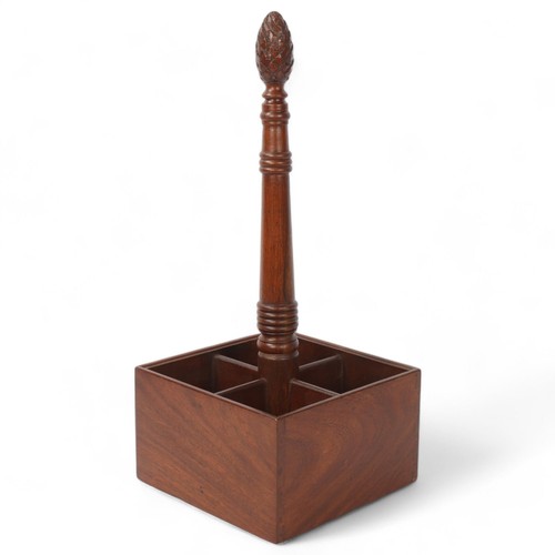 273 - A mahogany 4-bottle wine bottle stand, with pineapple carved finial, height 46cm