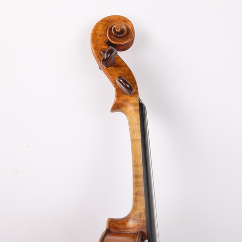 276 - A violin attributed to Hugo Garner, indistinct label inside body, single-piece satinwood back, body ... 