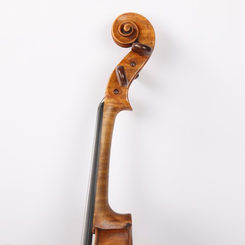 276 - A violin attributed to Hugo Garner, indistinct label inside body, single-piece satinwood back, body ... 