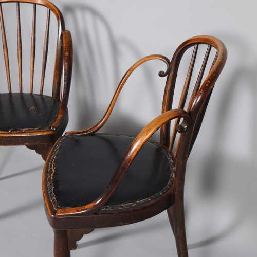 170 - Otto Prutscher for Thonet, rare pair of bentwood chairs with curled back supports and leather seats,... 