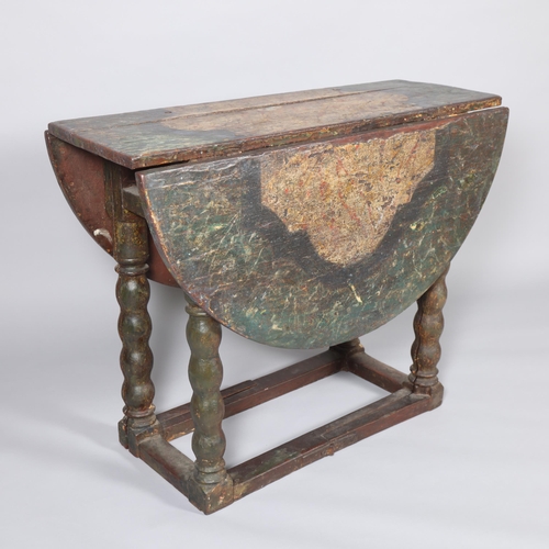 171 - A 17th century Dutch painted oak oval gateleg table, retaining original painted finish, length 94cm