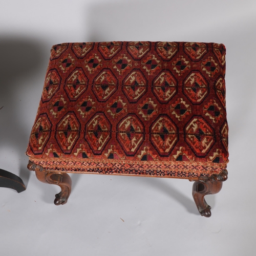 176 - A 19th century rosewood and upholstered dressing stool, 53cm x 40cm, and an ebonised revolving music... 