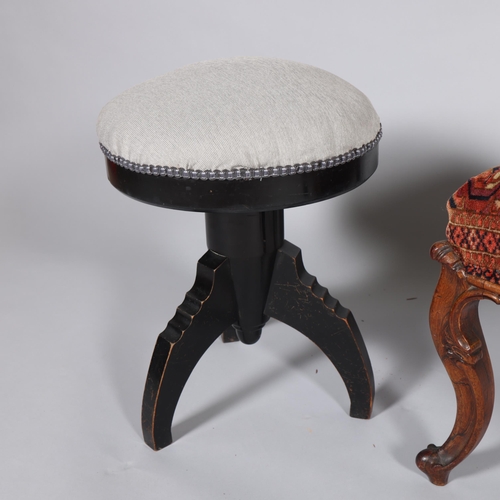 176 - A 19th century rosewood and upholstered dressing stool, 53cm x 40cm, and an ebonised revolving music... 