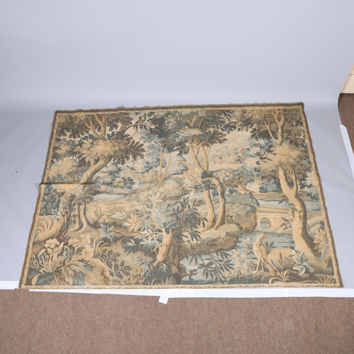 289 - A large French machine-woven verdure wall-hanging tapestry, Continental hillside village, 190cm x 13... 