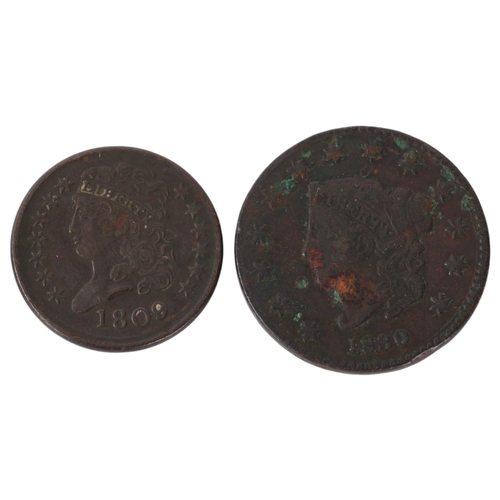 53 - An 1809 American Half-Cent copper coin and an 1830 One Cent coin