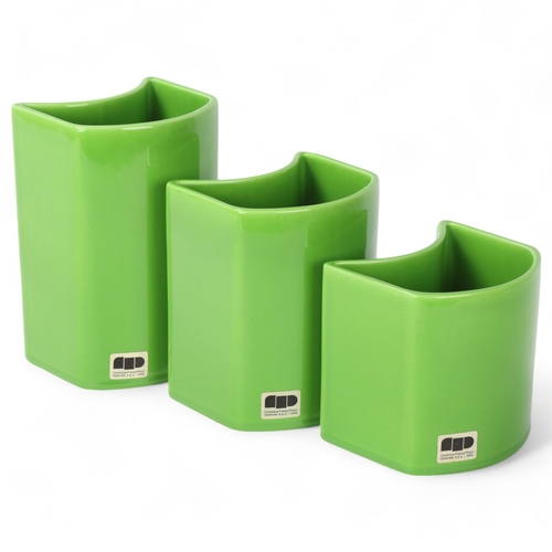 405 - AMBROGIO POZZI for Franco Pozzi, Italy, a set of 3 interlocking graduated green glaze vases, with ma... 