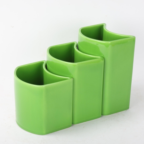 405 - AMBROGIO POZZI for Franco Pozzi, Italy, a set of 3 interlocking graduated green glaze vases, with ma... 