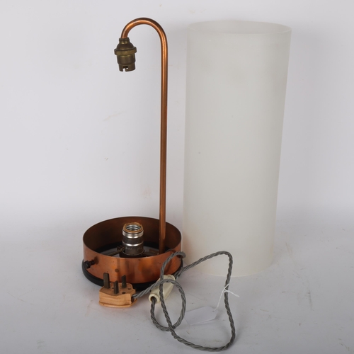 413 - A mid 20th century table lamp, with copper mounts and acrylic cylinder shade, height 42cm