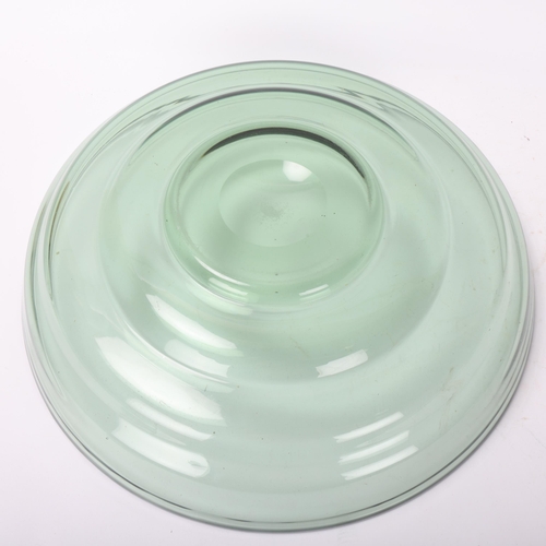 414 - A mid 20th century large green ribbed glass bowl and polished pontil base in the style of Whitefriar... 