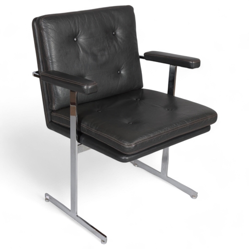 417 - ROBIN DAY, a mid-century Hille Delphi leather and chrome armchairor desk chair on T shaped legs, wit... 