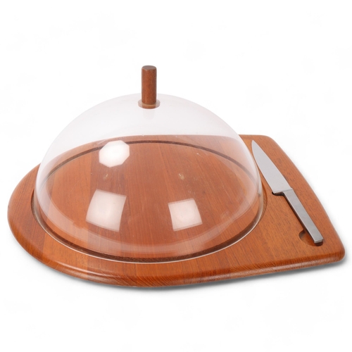 436 - A 1960s' cake board and dome by Digsmed, Denmark, acrylic dome on teak base with stainless steel kni... 