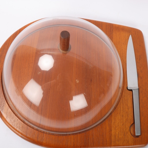 436 - A 1960s' cake board and dome by Digsmed, Denmark, acrylic dome on teak base with stainless steel kni... 