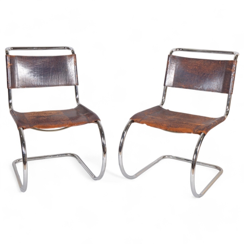 455 - A pair of Thonet S533L tubular steel and leather cantilever chairs by LUDWIG MIES VAN DER ROHE, orig... 