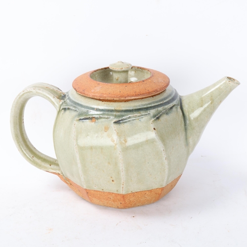 472 - RICHARD BATTERHAM (1936-2021), a cut sided stoneware teapot with ash glaze, height 15cm