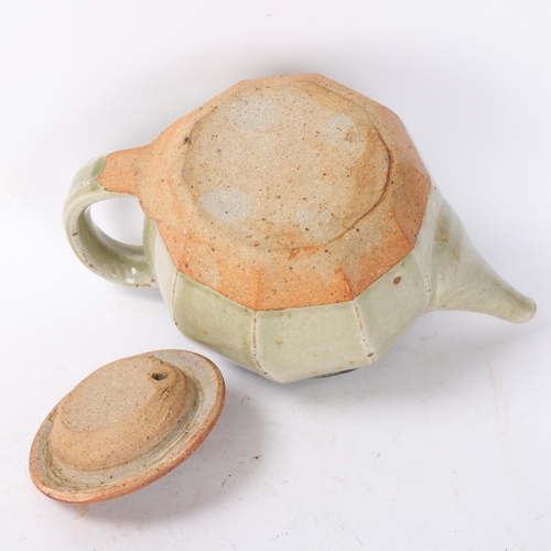 472 - RICHARD BATTERHAM (1936-2021), a cut sided stoneware teapot with ash glaze, height 15cm