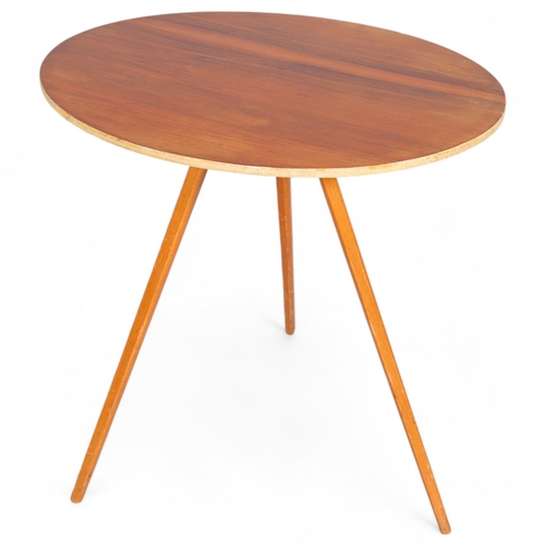 493 - A 1950s afromosia topped side table, with detachable beech legs which can be stored under top for tr... 