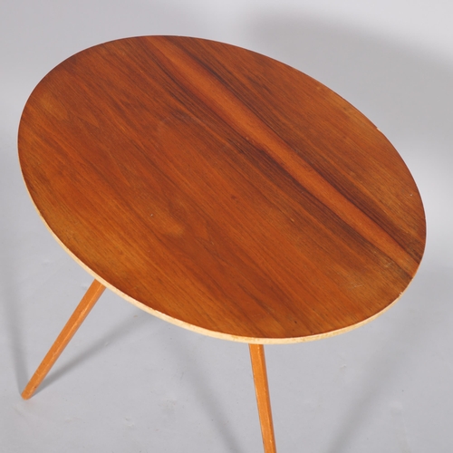 493 - A 1950s afromosia topped side table, with detachable beech legs which can be stored under top for tr... 