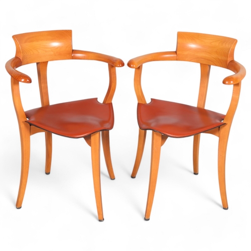 496 - DAVID PALTERER, a pair of Sedotta elbow chairs of unusual form made by Acerbis, the shaped leather s... 