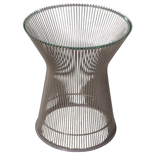 497 - WARREN PLATNER for Knoll International, a wire side table with glass top, the glass edge chamfered t... 