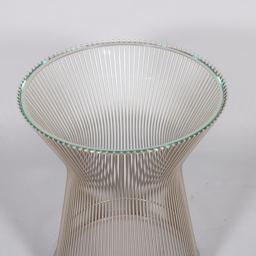 497 - WARREN PLATNER for Knoll International, a wire side table with glass top, the glass edge chamfered t... 