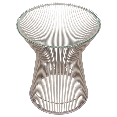 498 - WARREN PLATNER for Knoll International, a wire side table with glass top, the glass edge chamfered t... 